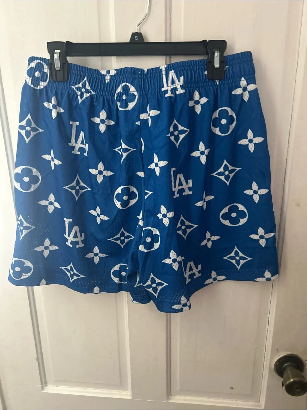 Bravest Studios Blue and White Graphic Men's Swim Trunks..